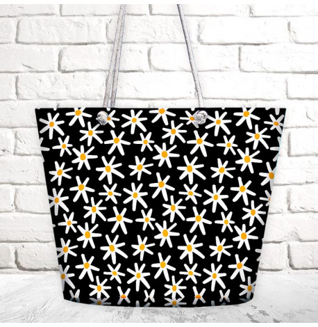 Пляжная сумка Malibu "Ромашки на черном фоне"