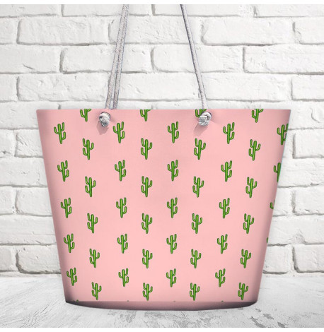 Пляжная сумка Malibu "Кактусы на розовом фоне"