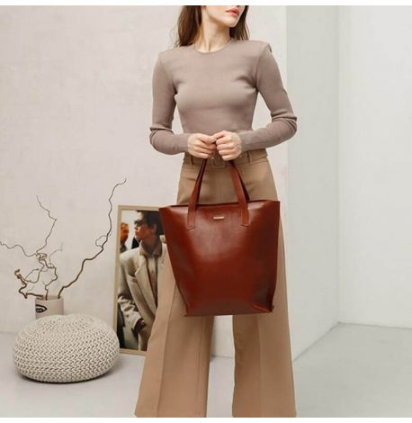 Сумка-шоппер из кожи DD (светло-коричневая)