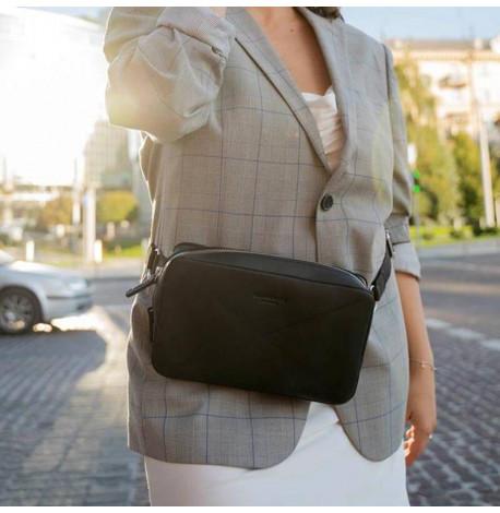 Поясна сумка-бананка Dropbag Maxi шкіряна (чорна) шкіра Crazy Horse