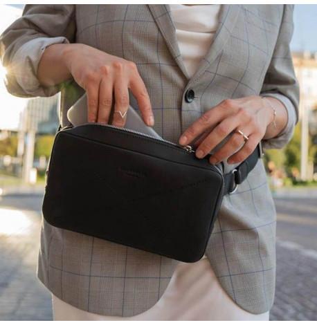 Поясна сумка-бананка Dropbag Maxi шкіряна (чорна) шкіра Crazy Horse