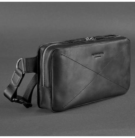 Поясна сумка-бананка Dropbag Maxi шкіряна (чорна) шкіра Crazy Horse