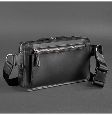 Поясна сумка-бананка Dropbag Maxi шкіряна (чорна) шкіра Crazy Horse