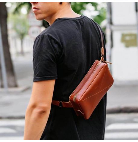 Поясна сумка-бананка Dropbag Maxi шкіряна (світло-коричнева)