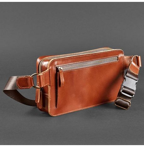 Поясна сумка-бананка Dropbag Maxi шкіряна (світло-коричнева)