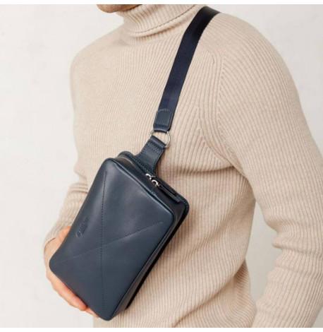 Поясна сумка-бананка Dropbag Maxi шкіряна (темно-синій)