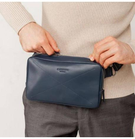 Поясна сумка-бананка Dropbag Maxi шкіряна (темно-синій)