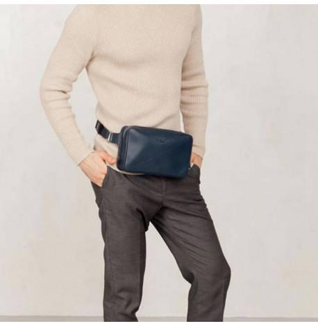 Поясна сумка-бананка Dropbag Maxi шкіряна (темно-синій)