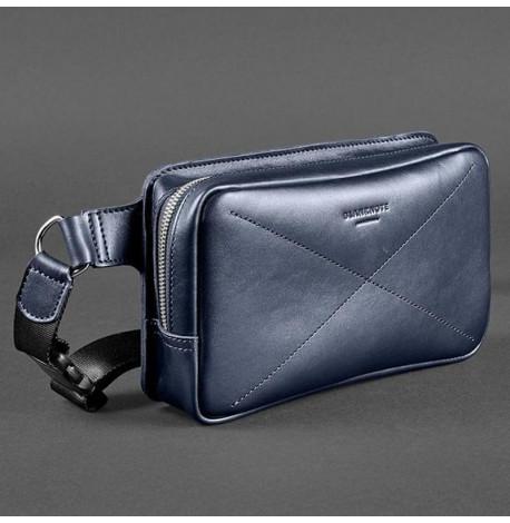 Поясна сумка-бананка Dropbag Maxi шкіряна (темно-синій)