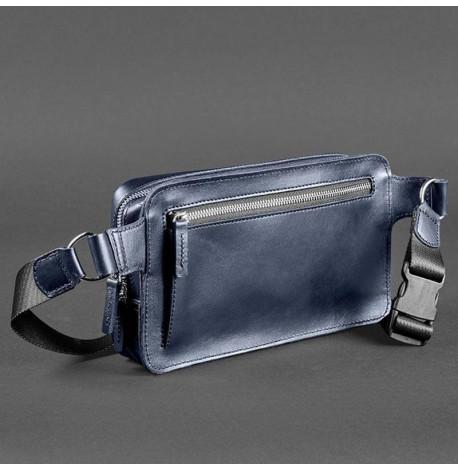 Поясна сумка-бананка Dropbag Maxi шкіряна (темно-синій)