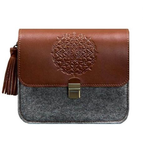 Жіноча фетрова сумка зі шкіряними вставками «Лілу» (сіра-коричнева)