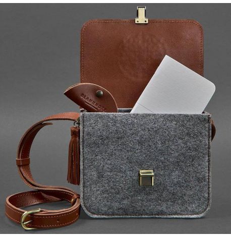 Жіноча фетрова сумка зі шкіряними вставками «Лілу» (сіра-коричнева)