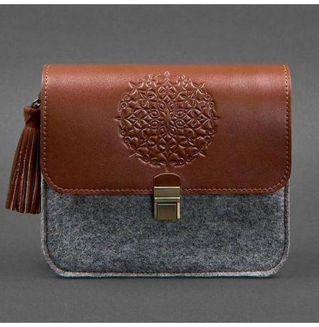 Жіноча фетрова сумка зі шкіряними вставками «Лілу» (сіра-коричнева)