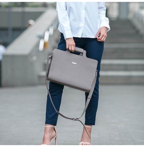 Жіноча шкіряна сумка для ноутбука та документів (темно-бежевий)