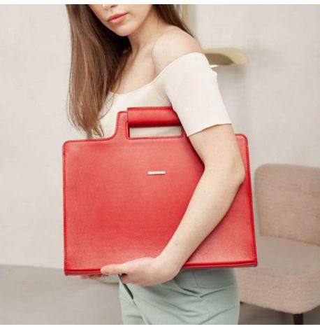 Женская кожаная сумка для ноутбука и документов (красный)