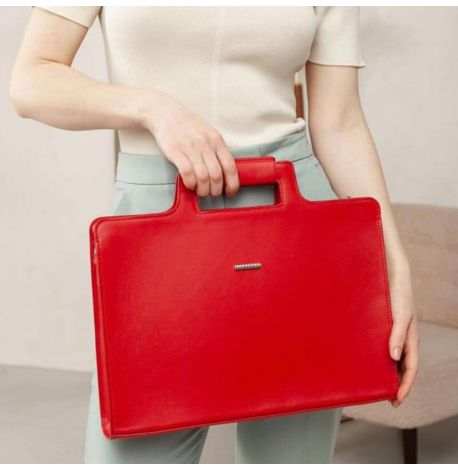 Женская кожаная сумка для ноутбука и документов (красный)