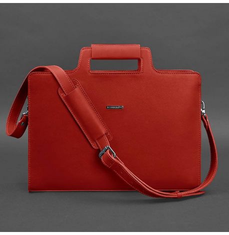 Женская кожаная сумка для ноутбука и документов (красный)