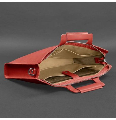 Женская кожаная сумка для ноутбука и документов (красный)