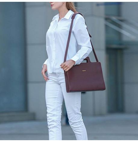 Женская кожаная сумка для ноутбука и документов (бордовый)