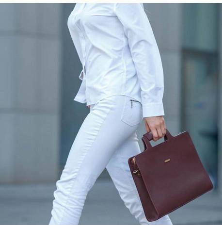 Женская кожаная сумка для ноутбука и документов (бордовый)