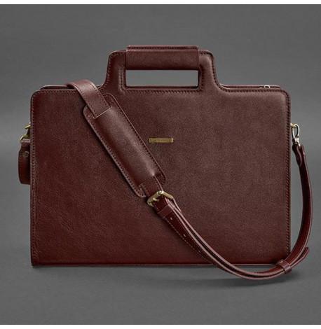 Женская кожаная сумка для ноутбука и документов (бордовый)