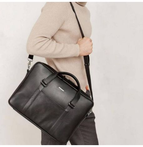 Кожаная сумка для ноутбука и документов (черная)