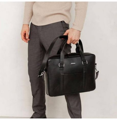 Кожаная сумка для ноутбука и документов (черная)