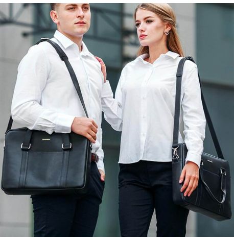 Кожаная сумка для ноутбука и документов (черная)