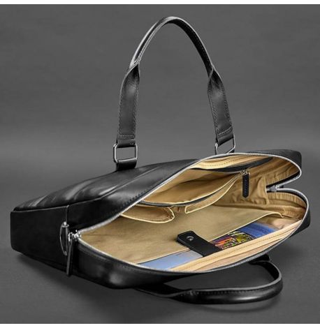 Кожаная сумка для ноутбука и документов (черная)