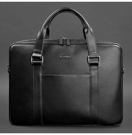 Кожаная сумка для ноутбука и документов (черная)