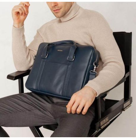 Шкіряна сумка для ноутбука та документів (темно-синя)