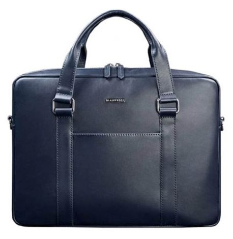 Шкіряна сумка для ноутбука та документів (темно-синя)