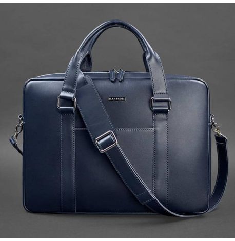 Шкіряна сумка для ноутбука та документів (темно-синя)