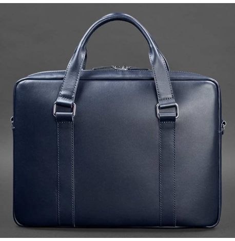 Шкіряна сумка для ноутбука та документів (темно-синя)