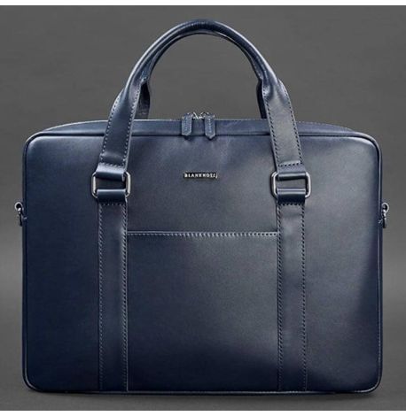 Шкіряна сумка для ноутбука та документів (темно-синя)