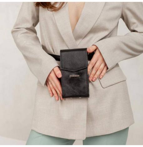 Женская кожаная поясная-кроссбоди сумка Mini (черная)