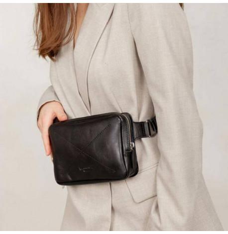 Поясна сумка-бананка Dropbag шкіряна (чорна)