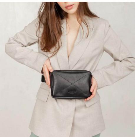 Поясна сумка-бананка Dropbag шкіряна (чорна)