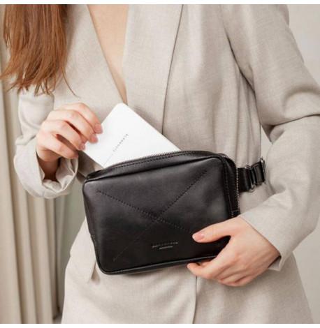 Поясна сумка-бананка Dropbag шкіряна (чорна)