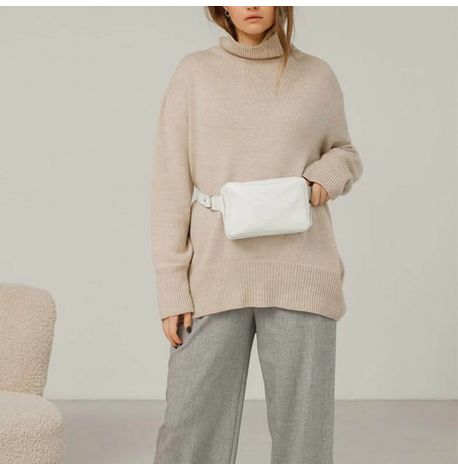 Поясна сумка-бананка Dropbag шкіряна (біла)