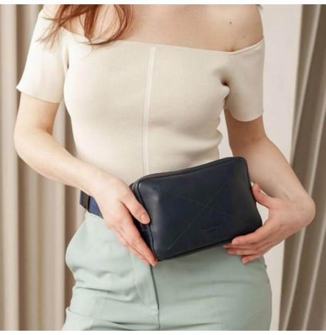 Поясна сумка-бананка Dropbag шкіряна (темно-синя) шкіра Krast