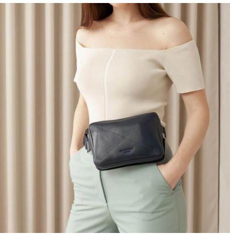 Поясна сумка-бананка Dropbag шкіряна (темно-синя) шкіра Krast