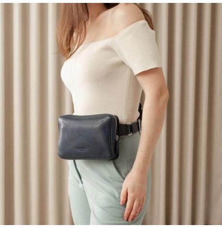 Поясна сумка-бананка Dropbag шкіряна (темно-синя) шкіра Krast