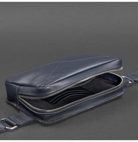 Поясна сумка-бананка Dropbag шкіряна (темно-синя) шкіра Krast