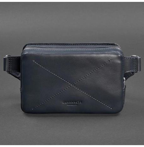 Поясна сумка-бананка Dropbag шкіряна (темно-синя) шкіра Krast