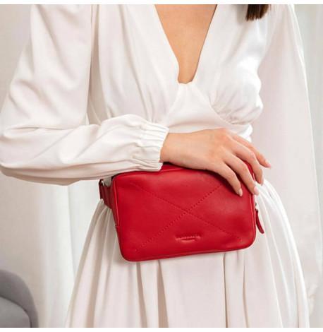 Шкіряна поясна сумка-бананка Dropbag (червона)