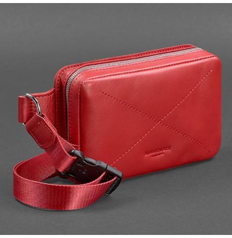 Шкіряна поясна сумка-бананка Dropbag (червона)