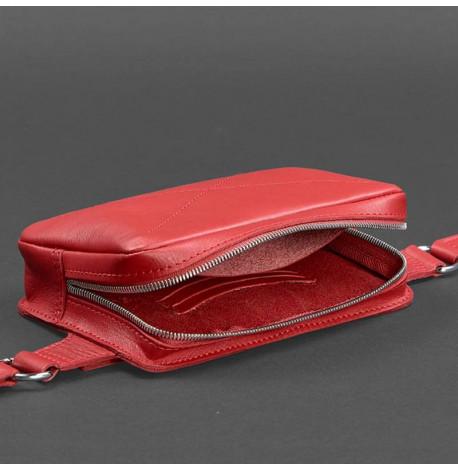 Шкіряна поясна сумка-бананка Dropbag (червона)