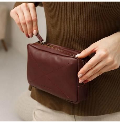 Поясна сумка-бананка Dropbag шкіряна (бордова) шкіра krast