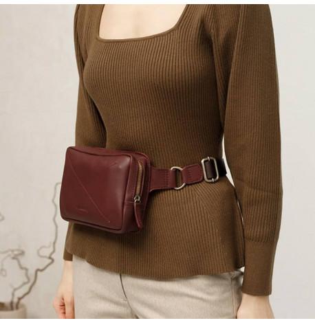 Поясна сумка-бананка Dropbag шкіряна (бордова) шкіра krast